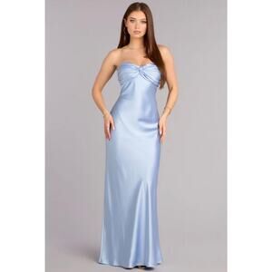Windsor Marlissa Satin Column Formal Dress Light Blue XS Strapless NWT